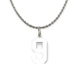 Sterling Silver Athletic Lg Polished Number 9 Necklace - 18 Inch